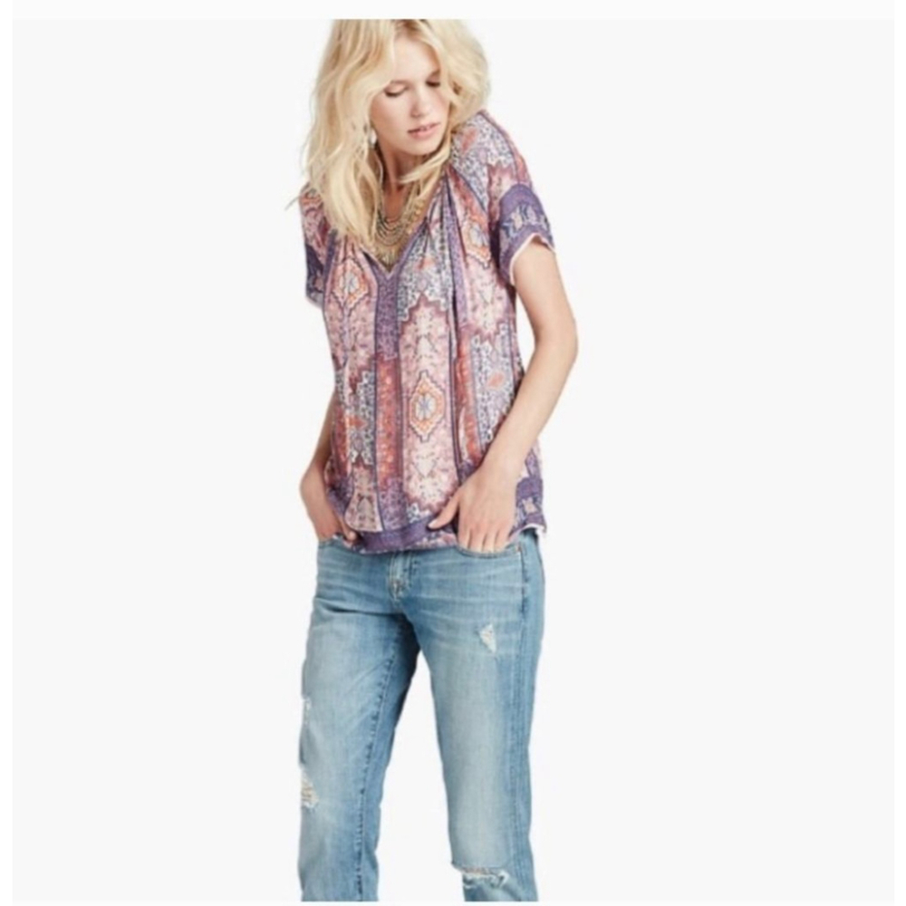Lucky Brand sz L Purple Pink bohemian hippie peasant gypsy fairy Festival top